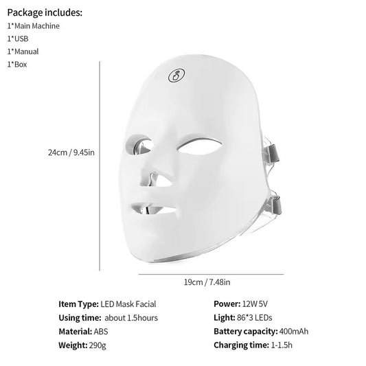 Rechargeable Facial LED Mask 7 Colors LED Photon Therapy My Store